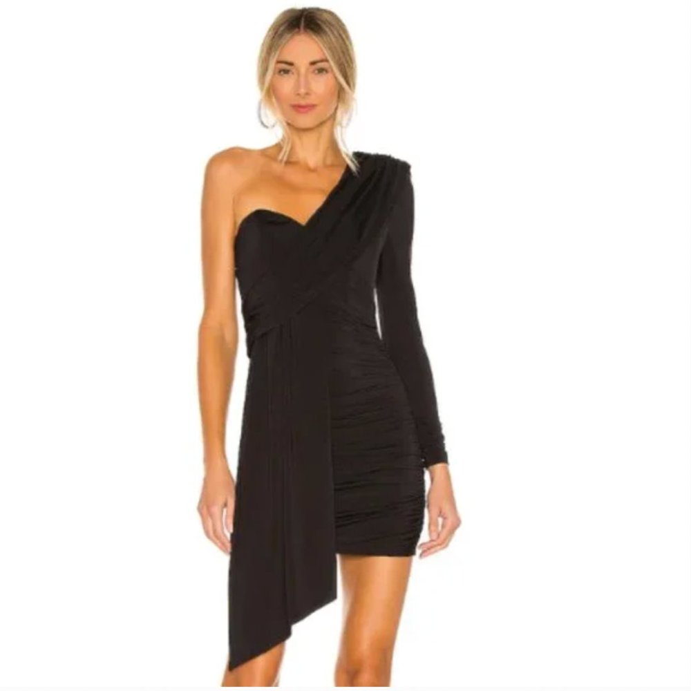 Michael Costello x Revolve Womens Carmen Mini Dress XS Black One Shoulde…